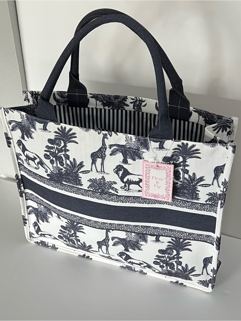 Fleur & Fig Blue White Animal Print Book Tote Bag NWT